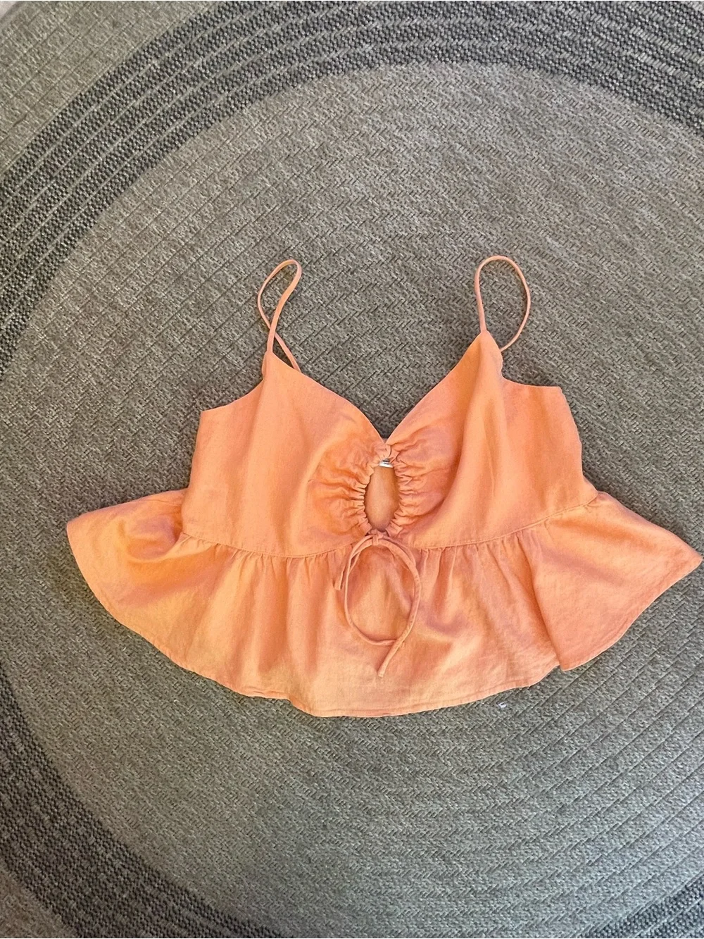 orange keyhole babydoll camisole top with adjustable straps & ruched peplum hem